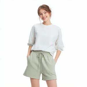 Pantalones cortos de forro polar de invierno 2026 para mujer, de cintura alta con cordón, pantalones cortos de chándal gruesos para mujer - Product Image 6