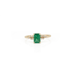 Bague de fiançailles empilable classique et luxueuse en or jaune 14 carats avec émeraude et diamant, pierre de naissance de mai, bijoux en gros, best-seller - Product Image 1