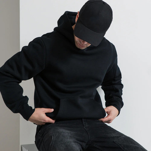 Men's Black Hooded Sweatshirt Regular Fit Fleece Casual Solid Color Pocket Long Sleeve Autumn Wear 2027 - Product Image 4