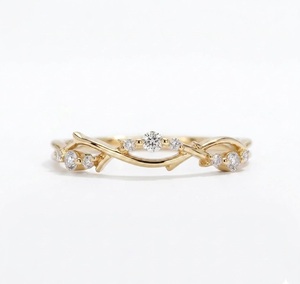 Anillo de Boda Clásico de Oro Blanco de 14K con Diamantes Cultivados en Laboratorio E VS, Diseño Art Deco de Hoja y Rama, Media Eternidad, Venta al por Mayor - Product Image 3