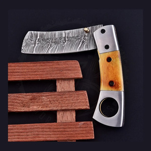 Wholesale Stainless Steel Cigar <b>Knife</b> Cutter Bone Handle Damascus Blade Steel Bolsters Cigar Set Luxury Wood Cigar Cutter - Product Image 1
