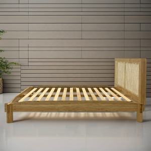 Vietnam-Made OEM Modern Wooden Beds with Rattan <b>Headboard</b> Japanese Joinery Platform Bed Bedroom Furniture - Product Image 5