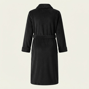 REDDITO <b>Men's</b> Black Fleece Polyester/Cotton Eco-Friendly <b>Robe</b> Long Sleeve Belt Pockets Soft Casual Winter Wear Couple Style 160g - Product Image 3