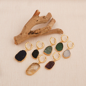 Natural Amethyst Rough Hoop Earrings - Gold Plated <b>Raw</b> <b>Crystal</b> Boho Dangle Handmade Statement Jewelry For Women's - Product Image 5