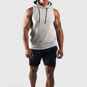 Sweat-shirt à capuche sans manches pour homme, coupe classique, couleur unie, coton French Terry, vêtements décontractés d'été - Product Image 1
