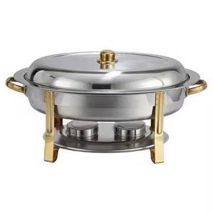 Plat à chafing ovale en acier inoxydable avec poignées dorées, couvercle en dôme, support double combustible, chauffe-plats de buffet - Product Image 1