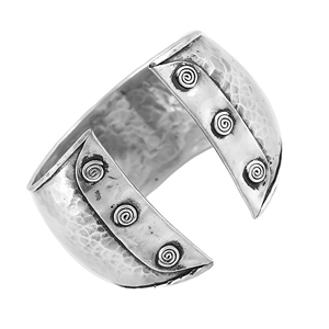 925 Sterling <b>Silver</b> <b>Hammered</b> Spiral Cuff <b>Bangle</b> – Oxidized Open Kada Bracelet - Product Image 2