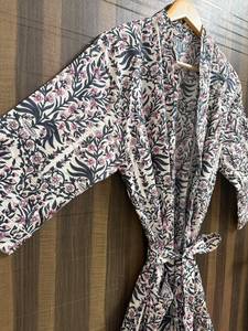 Robe de chambre kimono en coton imprimé numérique pour femme, motif floral, col en V, fermeture à cordon, légère et respirante - Product Image 2