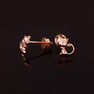 14kt solid gold Cute Cartoon Cat <b>Stud</b> <b>Earrings</b> Rose Gold Plated With <b>Crystal</b> Rhinestone Eyes For Women Everyday Wear - Product Image 3