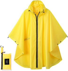 Yellow Waterproof Poncho <b>Raincoat</b> with Hood and Zipper Closure Lightweight Portable Outdoor Use Compact Storage Bag Included ODM - Product Image 1