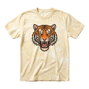 Crew Neck Yellow Tiger Head Acid Wash T-Shirt Men's Heavyweight Cotton Vintage Wash Streetwear <b>Tee</b> Boxy Fit T Shirt - Product Image 1