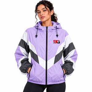 เสื้อแจ็คเก็ตบอมเบอร์ผู้หญิง Solomon Global Apparel OEM แบบสั่งทำพิเศษ มีฮู้ดตัดสี น้ำหนักเบา ซิปหน้า สปอร์ตบุขนแกะ ซับในถอดออกได้ - Product Image 1