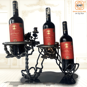 Moderno Estante para Vinos de Hierro Forjado de Tres Pilares, Escultura Artística, Metal Forjado a Mano, Decoración para el Hogar, Personalizable, Soporte de Exhibición para Cumpleaños - Product Image 1