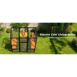 Grande Recinto per Gatti da Esterno con 5 Piattaforme e 2 Casette per Riposo, Struttura in Metallo Sicura, Facile Montaggio per Uso Interno o Esterno - Product Image 4