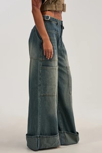 Pantalones vaqueros cargo de cintura alta y pierna ancha para mujer, estilo vintage, lavado a la piedra, holgados, utilitarios, de longitud completa, estilo otoñal - Product Image 4