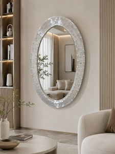 Luxury Selenite <b>Mirror</b> Oval Wall Decor with Natural Stone Frame for Modern Home Interior - Product Image 2