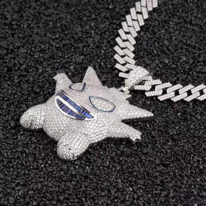 สร้อยคอจี้รูปผีประดับเพชรแบบฮิปฮอป พร้อมโซ่คิวบา ประดับมอสซาไนต์แบบไมโครเพฟ ดีไซน์ฟันมุกน้ำจืด - Product Image 4