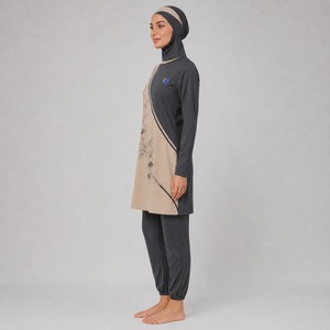Ensemble Burkini Modeste Femme Décontracté Couvrant Entièrement Haut à Manches Longues Legging de Bain Hijab Séchage Rapide Écologique Spandex/Polyester Uni - Product Image 3