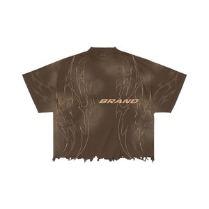 เสื้อยืดผู้ชายผ้าฝ้าย 100% ทรงหลวม พิมพ์ลาย น้ำหนัก 260GSM ผ้าฝ้ายหนา ซักย้อมสีดำ ลายชนเผ่า พิมพ์โลโก้แบบพัฟ - Product Image 3