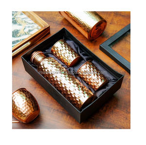Designer Handcrafted Copper Water Bottle Premium Gift Box Natural Eco Ayurvedic <b>Drink</b> Set <b>Large</b> Capacity Unisex for Home Office - Product Image 4