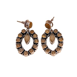 ARTS JEWELS Pendientes Colgantes Ovalados de Calcedonia Amarilla, Latón Hecho a Mano, Chapado en Plata Antigua, con Circonita Cúbica 5A, Joyería Étnica para Fiestas para Mujer - Product Image 1