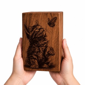 Urne funéraire personnalisée pour chat en forme de papillon, boîte commémorative en bois gravée, récipient pour cendres d'animaux de compagnie, style américain, durable, avec motif lune céleste - Product Image 4