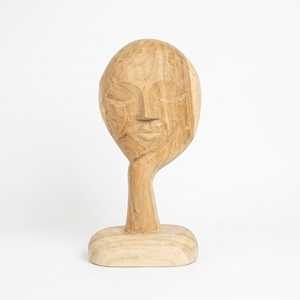 Mask Galau Stand Handcrafted <b>Wooden</b> Face Sculpture <b>Rustic</b> Abstract Tabletop Decorative Artwork Stand Home Decor Display Accent - Product Image 1