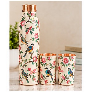 Traditional Eco-Friendly Copper <b>Water</b> <b>Bottle</b> Set with Tropical Leaf Design <b>BPA</b>-<b>Free</b> Portable Drinkware for Travel & Daily Use - Product Image 4