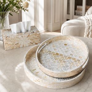 Bandeja Organizadora de Yute Natural con Mosaico de Madreperla, Decorativa para el Hogar - Product Image 5
