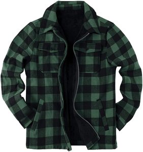 Veste d'hiver pour homme en sherpa à carreaux, doublée polaire, coupe-vent, épaisse, imprimée, avec fermeture éclair et col rabattable - Product Image 1