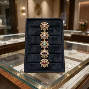 Anillo de Cóctel Ajustable de Lujo Chapado en Oro con Diamantes Americanos para Mujer |   Anillo Floral CZ con Piedra Cuadrada de Color | - Product Image 2