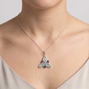 Colgante de Calcedonia Azul y Amatista, Plata de Ley 925, Hecho a Mano, Gema Pastel, Joyería con Triple Piedra, Amuleto para Mujer, Estilo Art Deco - Product Image 6