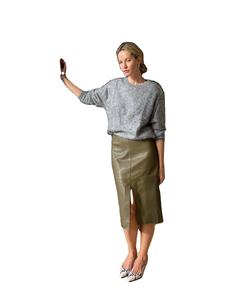 Jupe midi en cuir pour femme - Vêtement personnalisable pour le printemps et l'été avec service OEM/ODM, couleur et taille sur mesure. - Product Image 2