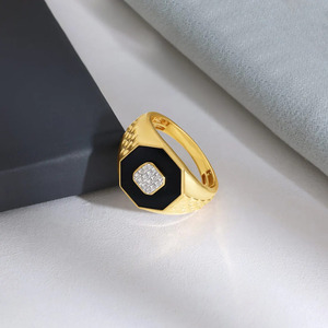 Octagon <b>Black</b> Onyx Diamond Gold Signet <b>Ring</b> - Product Image 1