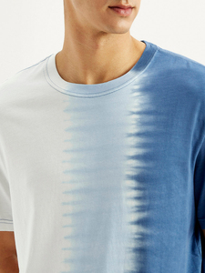Camiseta de algodón de manga corta con cuello redondo y estampado tie-dye azul y blanco para hombre, estilo casual, corte regular, talla grande - Product Image 6