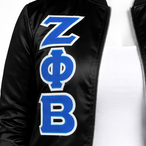 Chaqueta Bomber de Satén Bordada Personalizada de la Hermandad y Fraternidad Zeta Phi Beta, Bordado de Sarga Zeta Phi Beta - Product Image 6