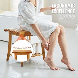 Banc de douche en teck 20 x 14,3 x 17,9, tabouret de douche en bois imperméable avec étagère de rangement, patins antidérapants, capacité maximale de 400 lb, mobilier de salle de bain - Product Image 5