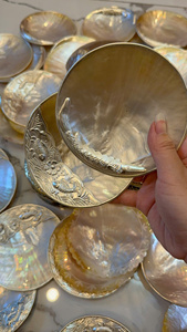 Luxury Gold-Inlay Floral Shell Dish Natural Iridescent Mother of Pearl 8cm-10cm Jewelry Tray Handcrafted Artisan <b>MOP</b> Plate - Product Image 5