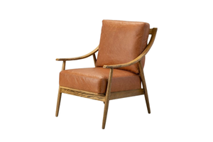 Exquisito Sillón de Estilo Mid-Century con Cuero de Primera Calidad y Estructura de Madera de Roble Natural Tallada - Product Image 2