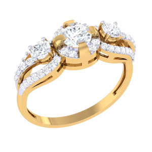 Anillo de Lujo con Halo de Diamantes de Tres Piedras en Oro, con Diseño de Tallo Dividido, para Mujer, para Boda y Aniversario - Product Image 1