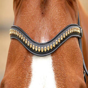 Elegante y atractiva banda de cejas onduladas de cuero inglés, equipo de caballo personalizado, hermosos cristales blancos y dorados, banda de cejas ostentosa - Product Image 3