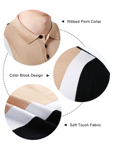 Chemise polo pour homme en coton à manches courtes, color block, beige - Product Image 4