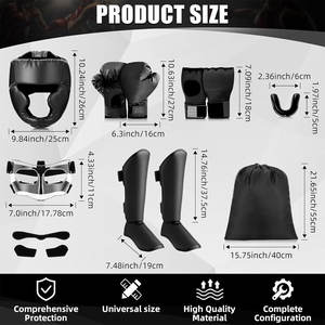 Set de 7 Piezas de Equipo de Entrenamiento de Boxeo que Incluye Protector de Cabeza, Guantes, Vendas para Manos, Protectores Bucales, Protectores de Espinillas, Protector Nasal y Bolsas de Almacenamiento - Product Image 2