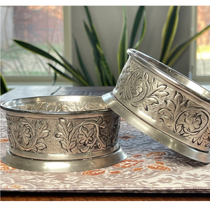 Fabulous Embossed Print Design 2 Pieces Aluminum Bottle Coaster Elegant For Party Wedding Table Decor Wine Bottle Holder - Product Image 1