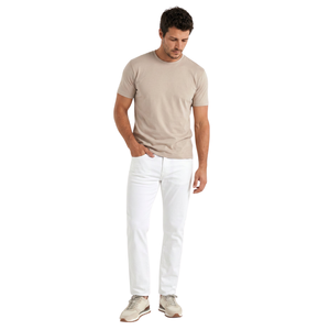 Camiseta de Algodón para Hombre, Corte Regular, Cuello Redondo, Manga Corta, Color Sólido, Estilo Casual, Beige - Product Image 2