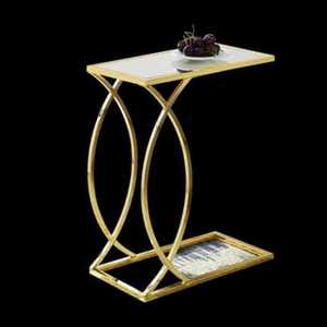 Round Glass Top <b>Side</b> <b>Table</b> Rose <b>Gold</b> Curved Rod Base Minimalist Modern Handcrafted Eco Friendly Living Room Bedroom Furniture - Product Image 3