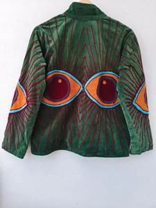 Blouson Bomber Evil Eye en Velours Suzani, Style Bohème Floral, pour Femme, Toutes Saisons, Réversible, Vintage, Broderie Main, Doublure Coton Lin - Product Image 4