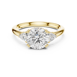 Anillo de compromiso y boda de tres piedras con diamante cultivado en laboratorio de 2 CT, corte brillante redondo con corte trillón, oro macizo de 14K, HPHT CVD - Product Image 1