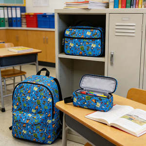 Juego de 3 Piezas de Mochila Escolar para Niños, Bolsa de Estudiante de Poliéster 300D con Lonchera y Estuche para Lápices, Mochila Escolar de Gran Capacidad con Dibujos Animados - Product Image 4