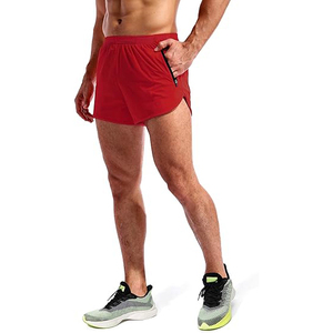 <b>Men's</b> <b>Red</b> Split Running <b>Shorts</b> Lightweight Breathable Athlete Workout Gym <b>Shorts</b> with Side Zipper Pockets - Product Image 3